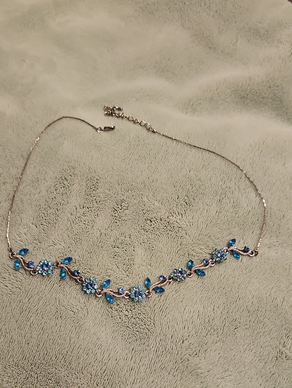 Blue Crystal Floral Choker Necklace - Women Jewelry